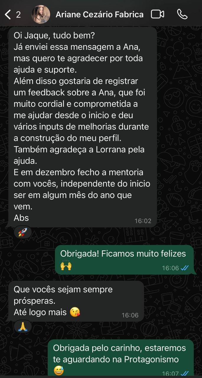 Depoimento Ariane — feedback consultoria