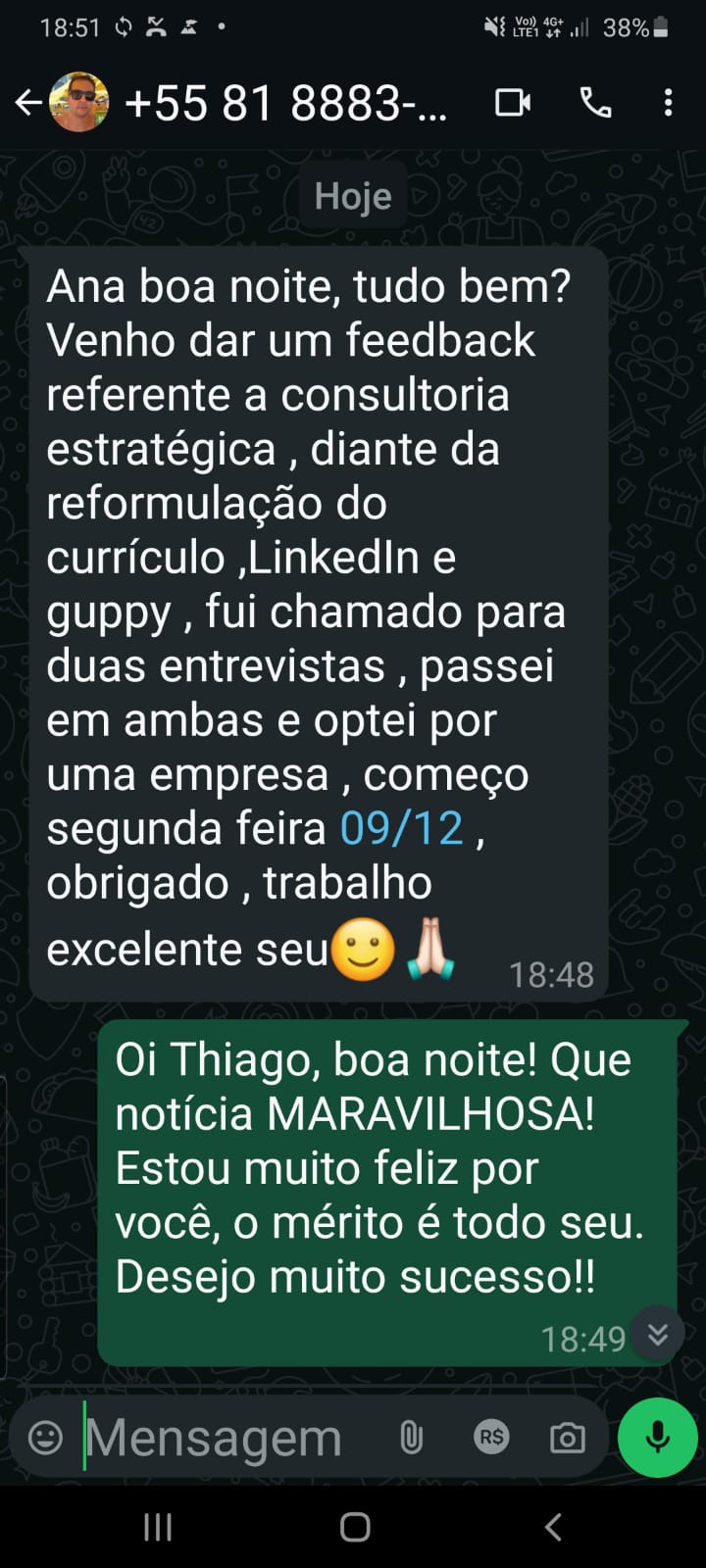 Depoimento Thiago — duas entrevistas aprovadas